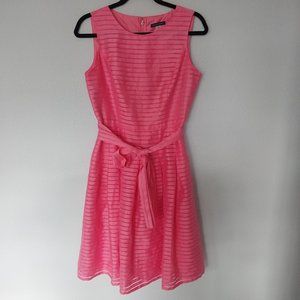 Tommy Hilfiger Peony Pink Stripe Mesh Fit and Flare Sleeveless Dress